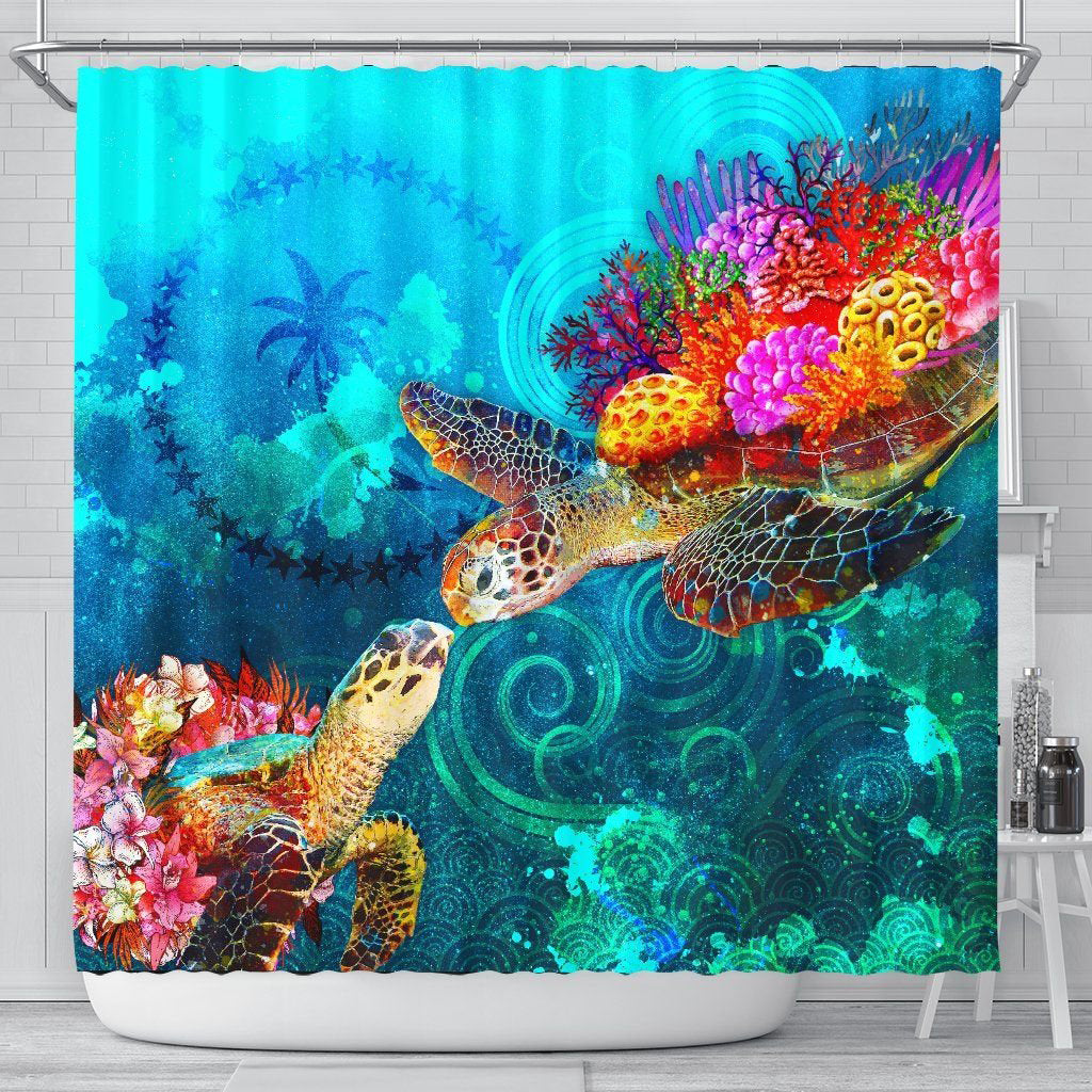Chuuk Shower Curtain - Sea Turtle Coral Treasure