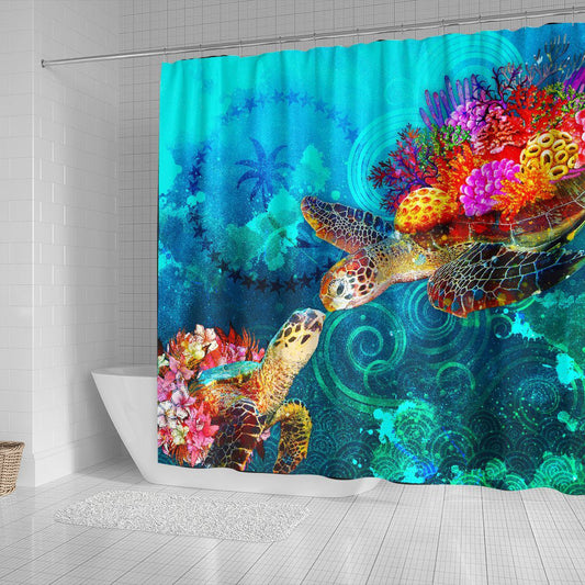 Chuuk Shower Curtain - Sea Turtle Coral Treasure