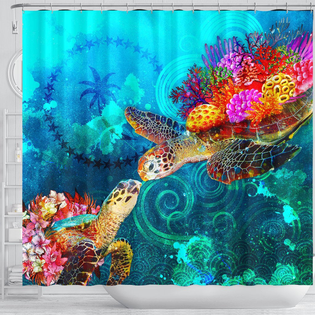 Chuuk Shower Curtain - Sea Turtle Coral Treasure