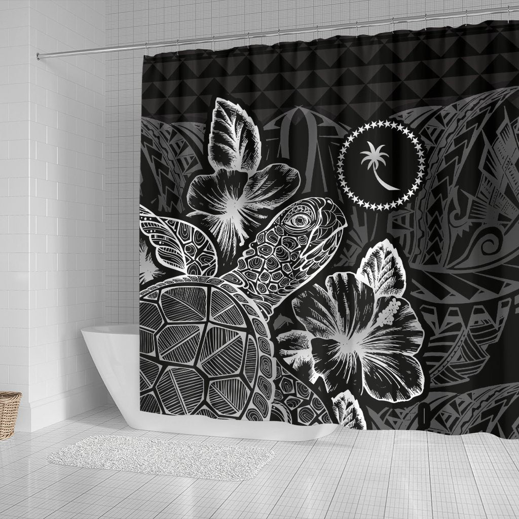 Chuuk Shower Curtain Turtle Hibiscus Black