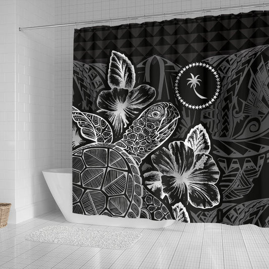 Chuuk Shower Curtain Turtle Hibiscus Black