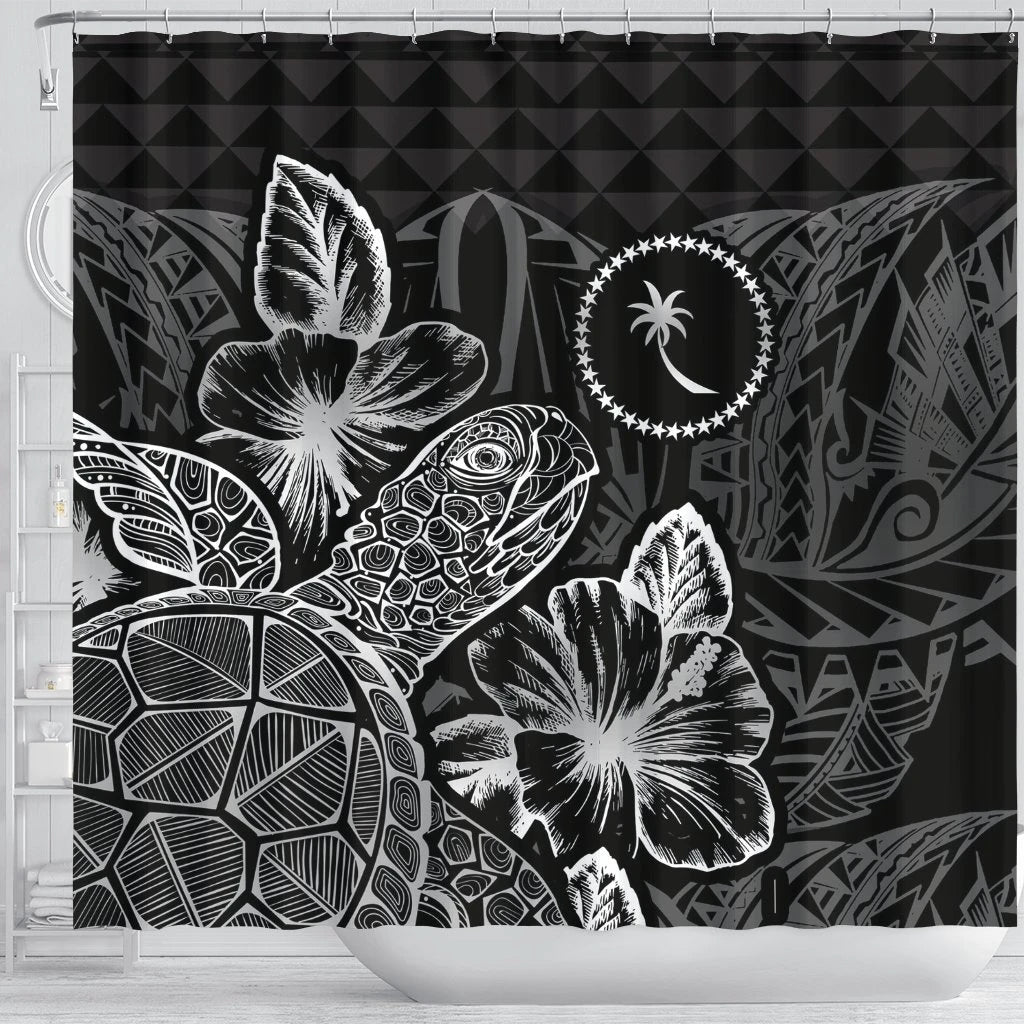 Chuuk Shower Curtain Turtle Hibiscus Black