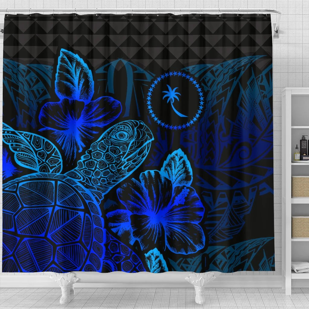 Chuuk Shower Curtain Turtle Hibiscus Blue