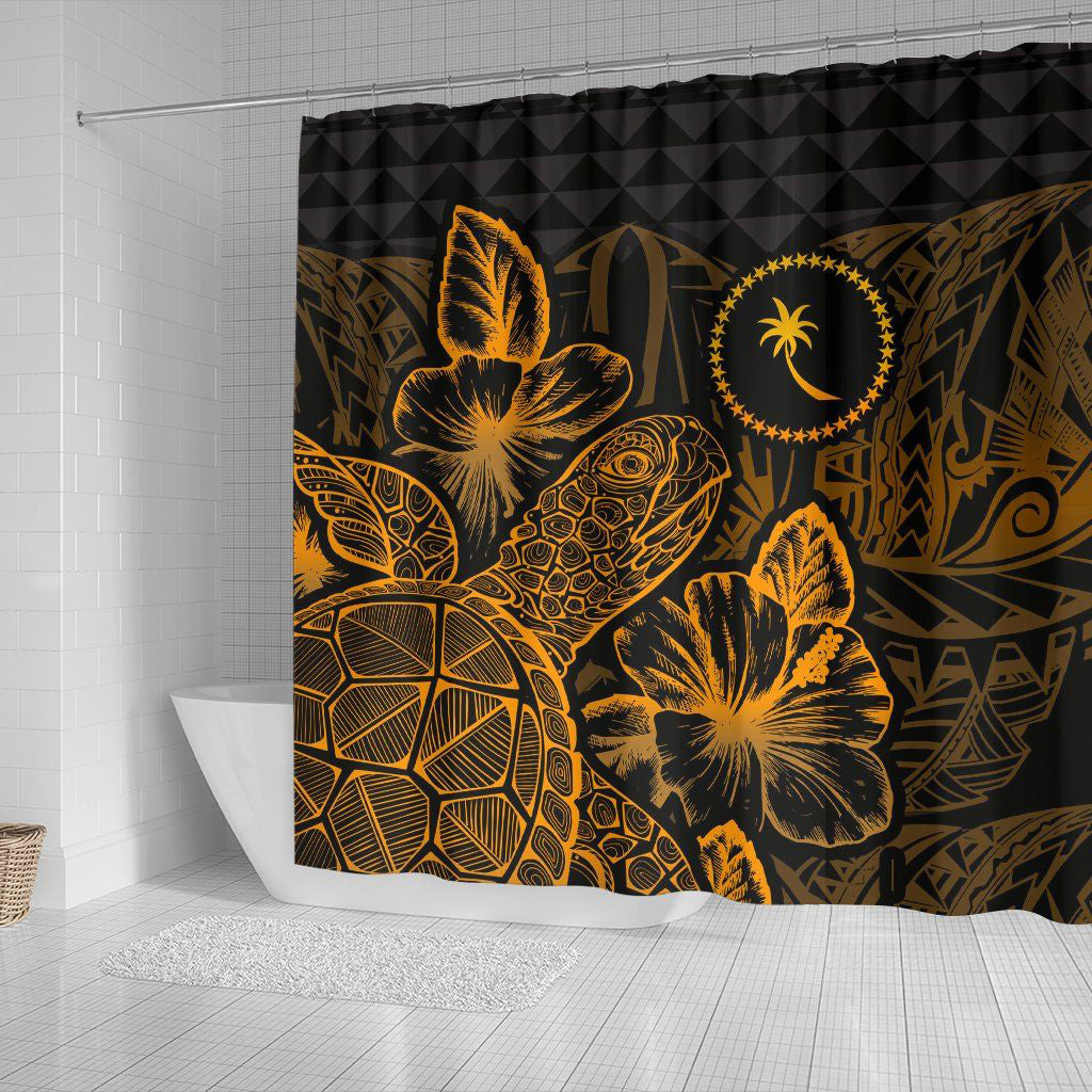Chuuk Shower Curtain Turtle Hibiscus Gold