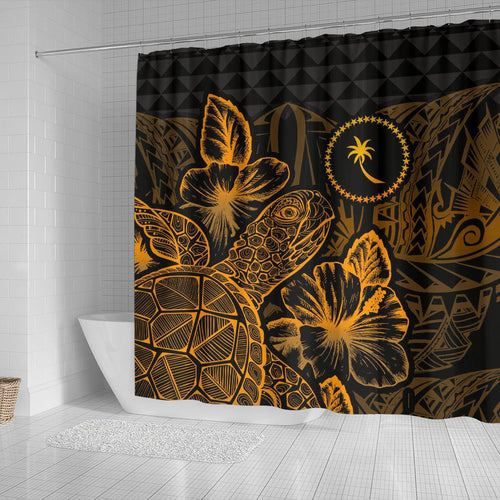 Chuuk Shower Curtain Turtle Hibiscus Gold