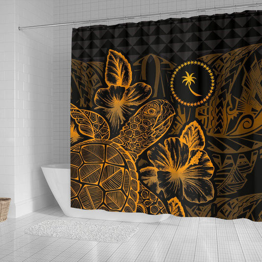 Chuuk Shower Curtain Turtle Hibiscus Gold