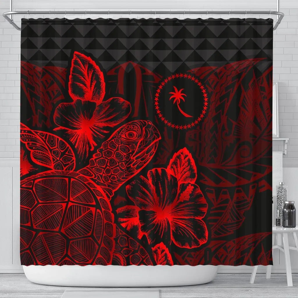 Chuuk Shower Curtain Turtle Hibiscus Red