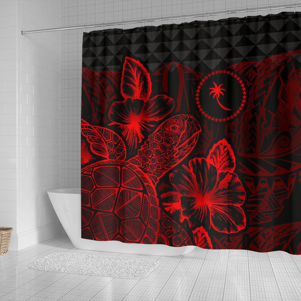 Chuuk Shower Curtain Turtle Hibiscus Red
