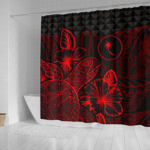 Chuuk Shower Curtain Turtle Hibiscus Red