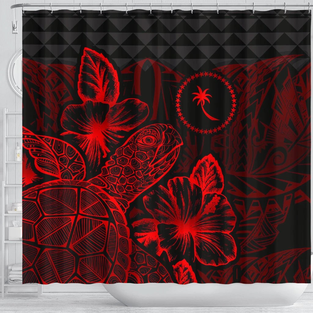 Chuuk Shower Curtain Turtle Hibiscus Red
