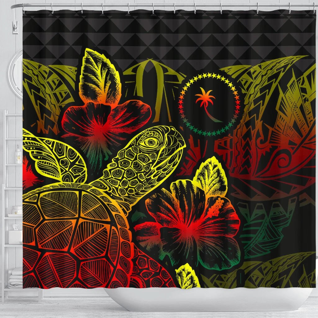 Chuuk Shower Curtain Turtle Hibiscus Reggae