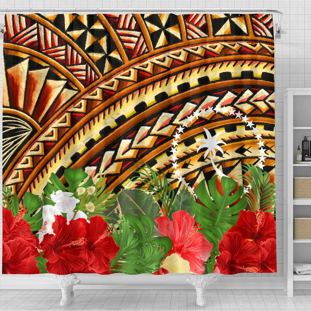 Chuuk Shower Curtain - Vintage Pattern With Hibiscus Flower