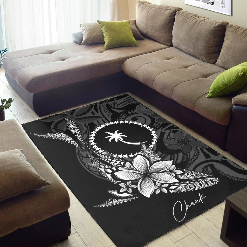 Chuuk State Area Rug - Fish With Plumeria Flowers Style