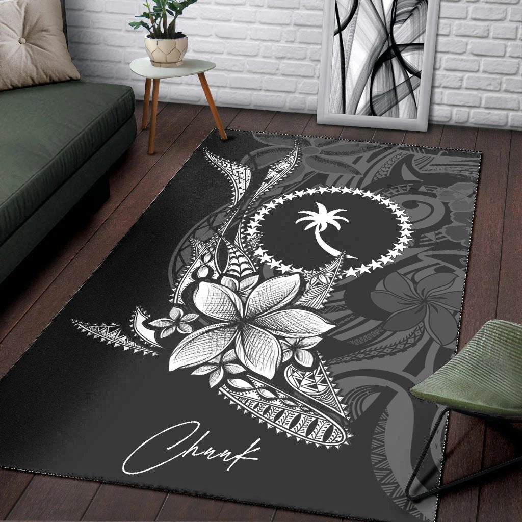 Chuuk State Area Rug - Fish With Plumeria Flowers Style