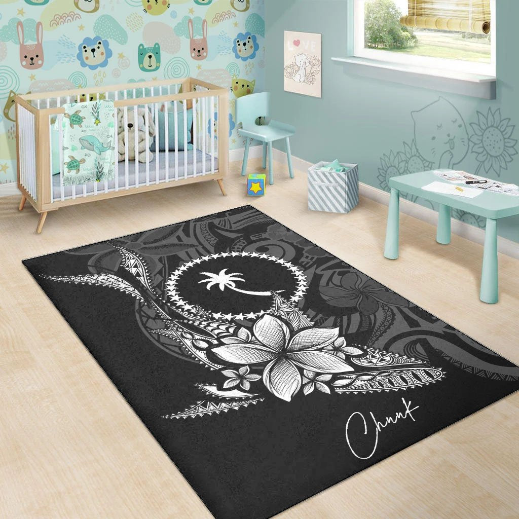Chuuk State Area Rug - Fish With Plumeria Flowers Style