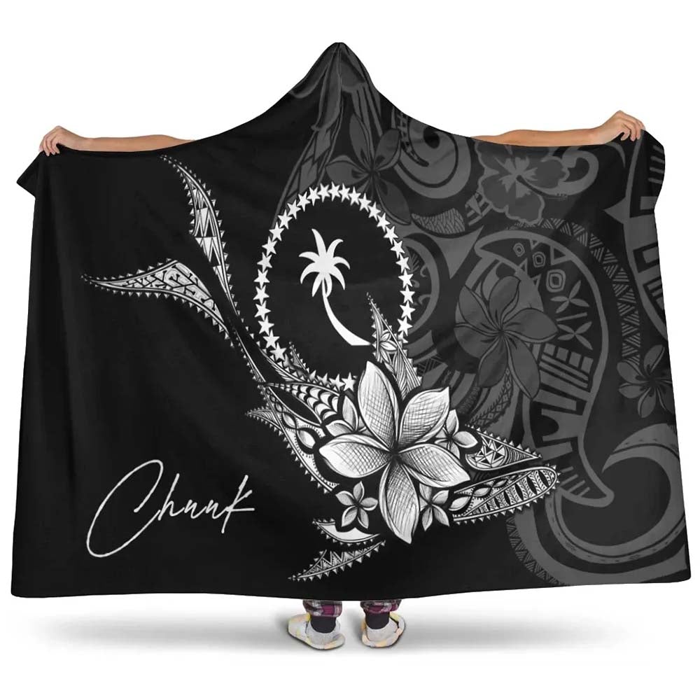 Chuuk State Hooded Blanket - Fish With Plumeria Flowers Style
