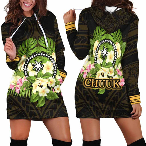 Chuuk State Hoodie Dress - Polynesian Gold Patterns Collection