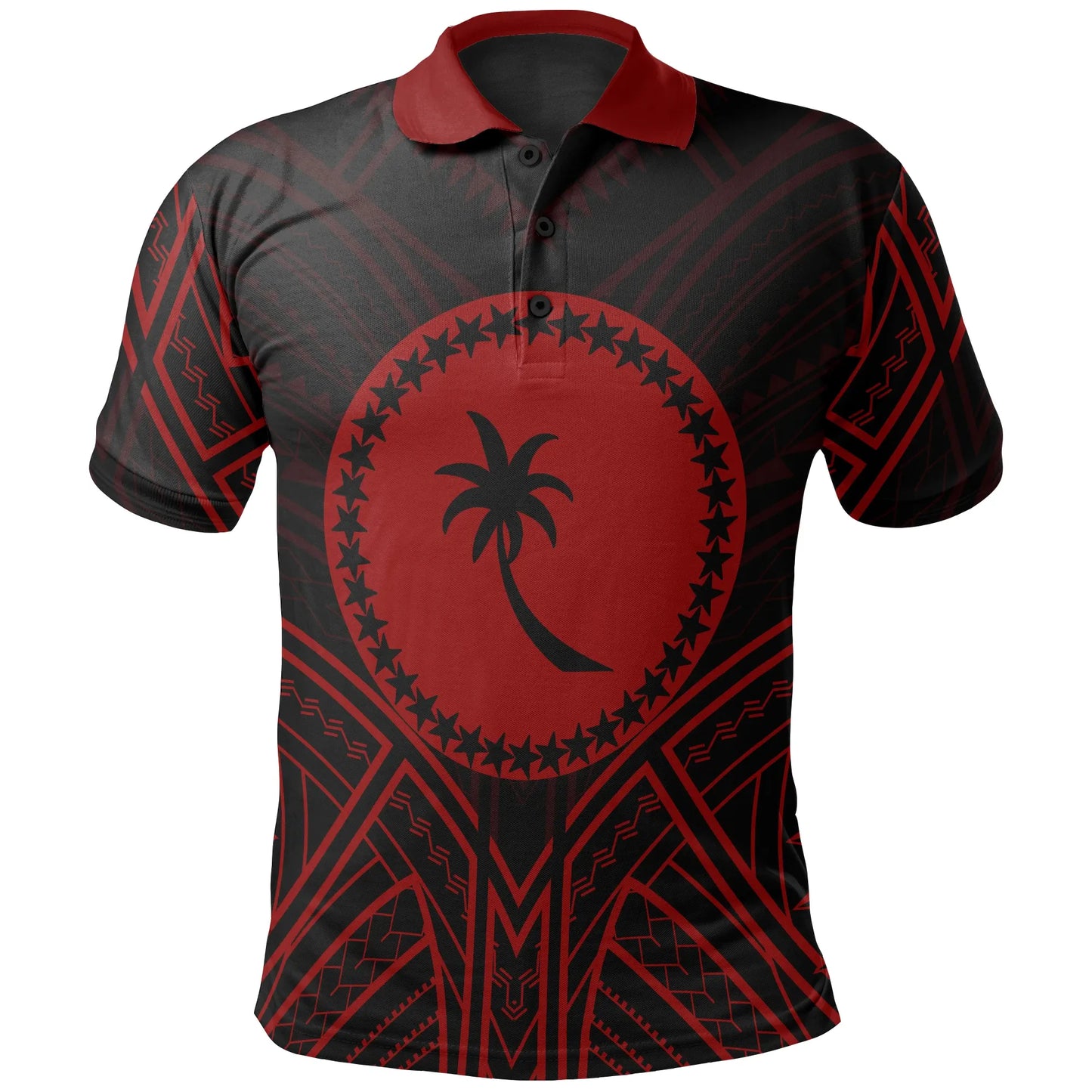 Chuuk State Polo Shirt - Chuuk State Seal Red Tribal Patterns