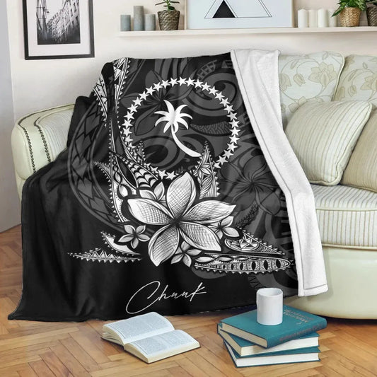 Chuuk State Premium Blanket - Fish With Plumeria Flowers Style