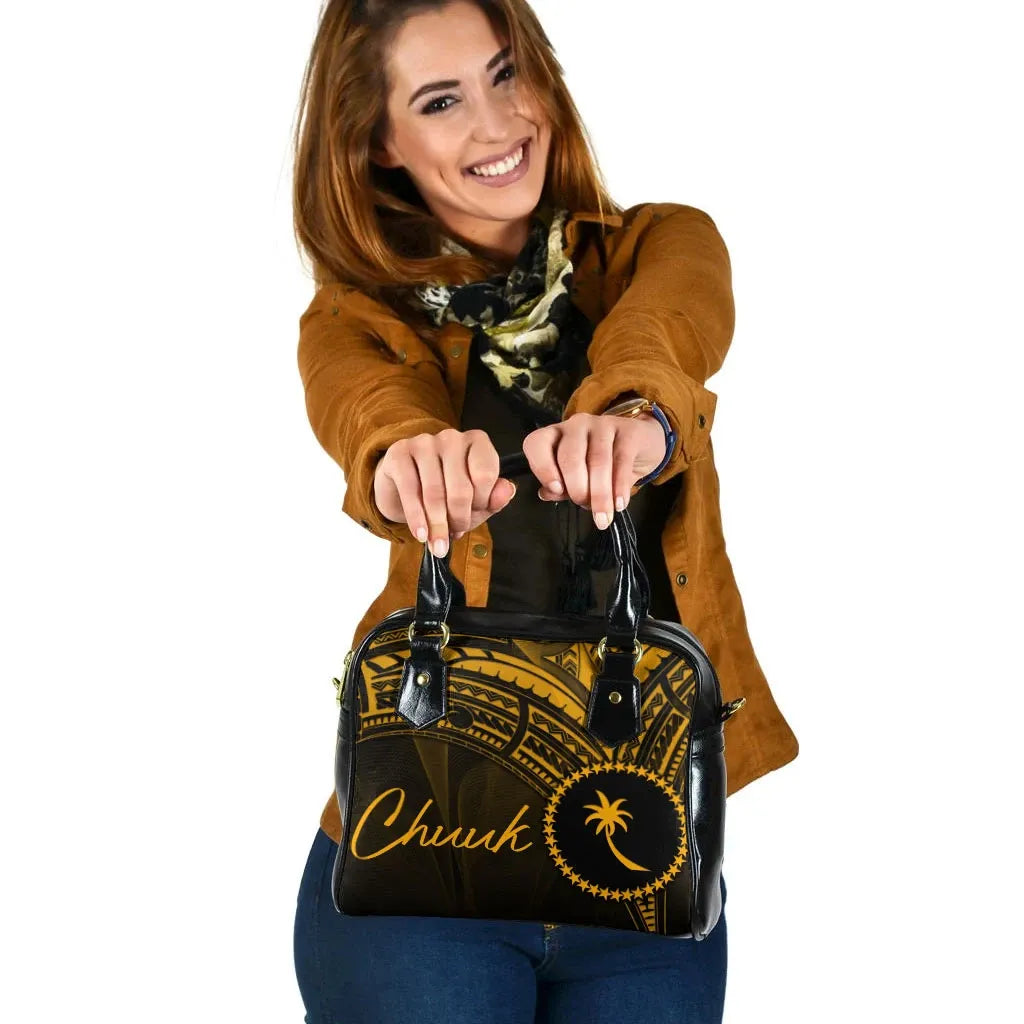 Chuuk State Shoulder Handbag - Cross Style Gold Color