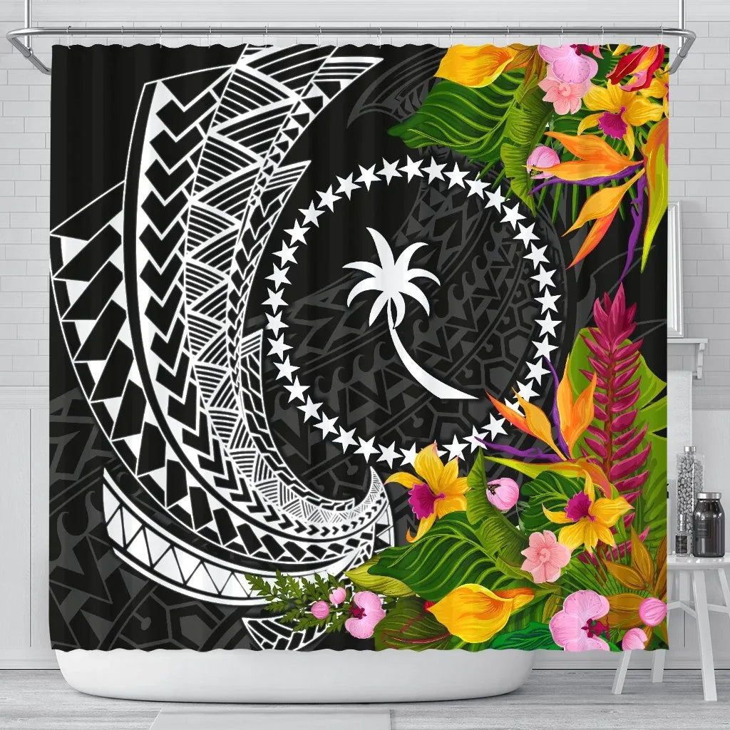 Chuuk State Shower Curtains - Seal Spiral Polynesian Patterns