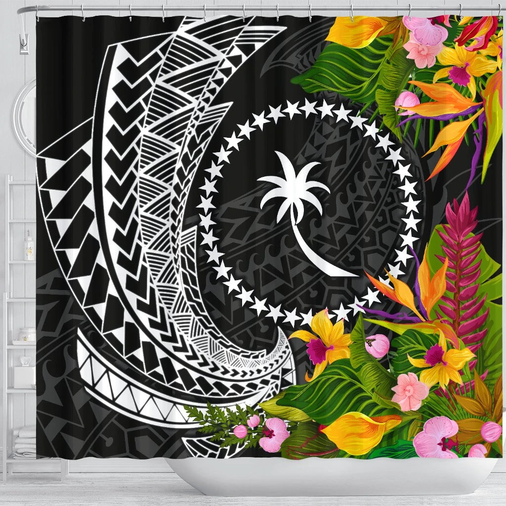 Chuuk State Shower Curtains - Seal Spiral Polynesian Patterns