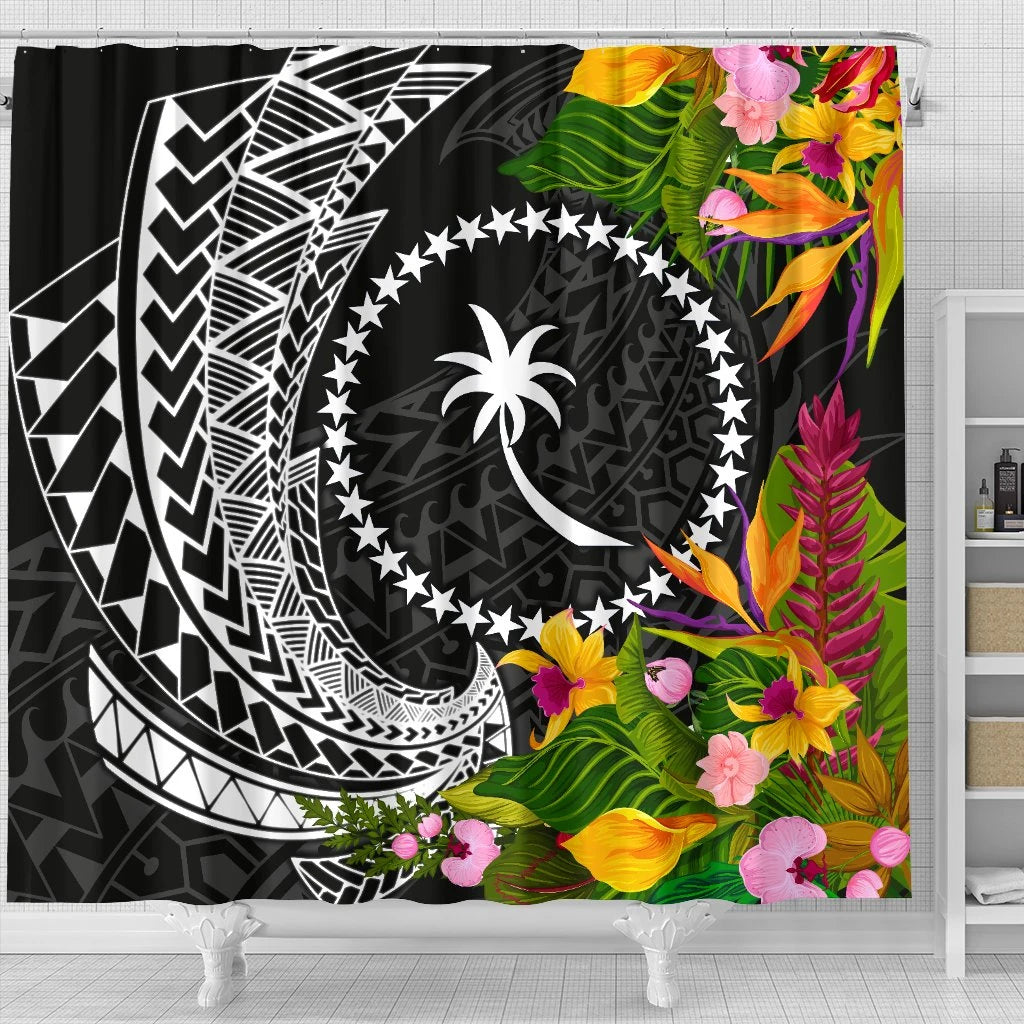 Chuuk State Shower Curtains - Seal Spiral Polynesian Patterns