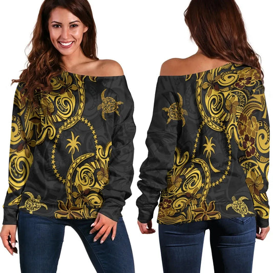 Chuuk State Women Off Shoulder Sweaters - Abstract Style