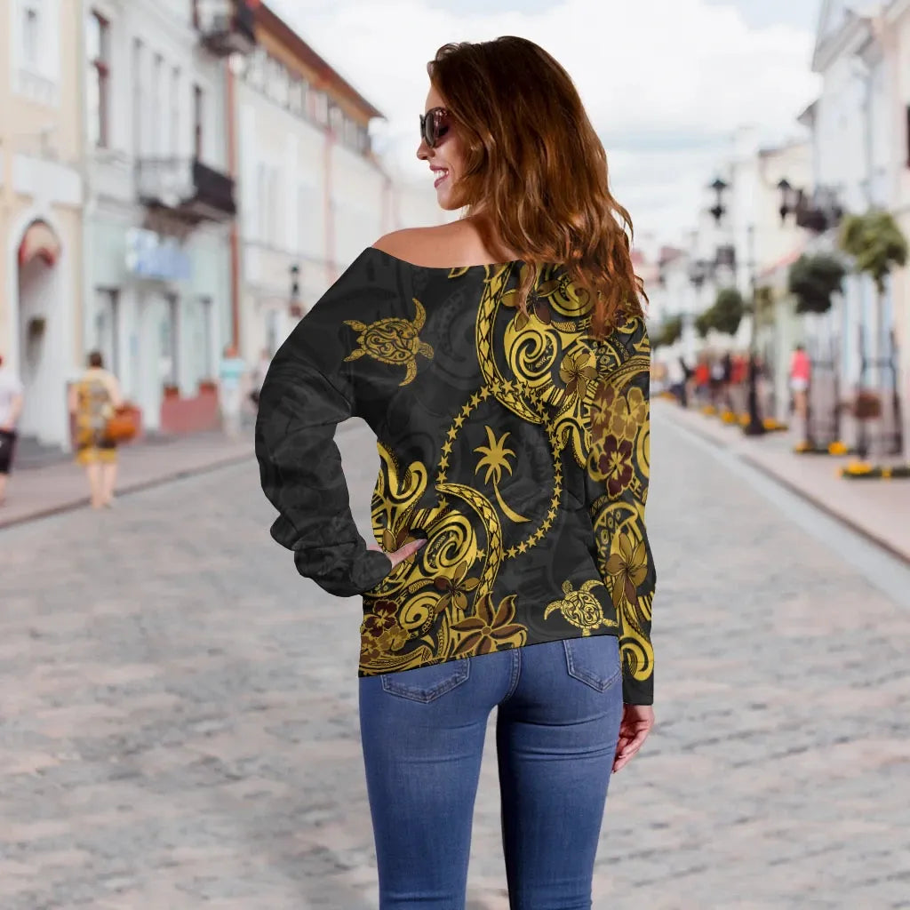 Chuuk State Women Off Shoulder Sweaters - Abstract Style