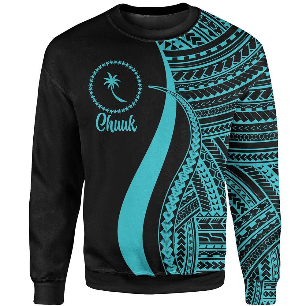 Chuuk Sweatshirt - Turquoise Polynesian Tentacle Tribal Pattern