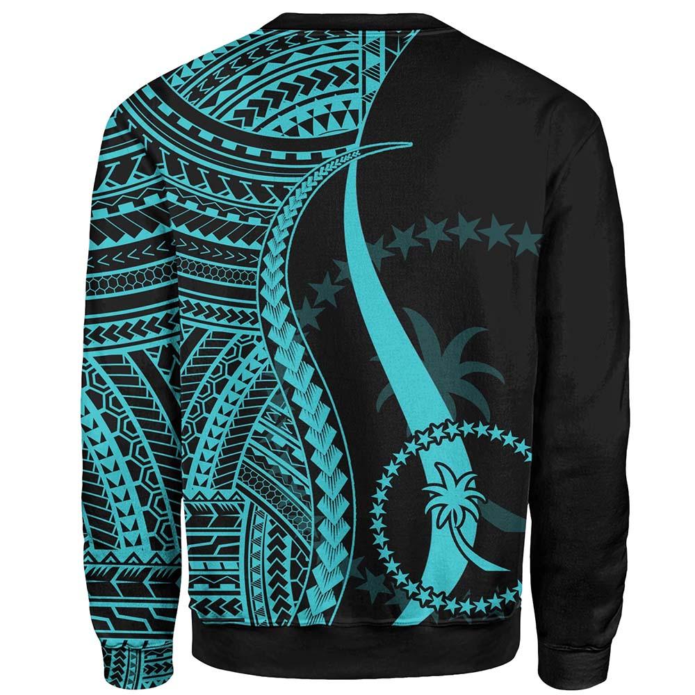 Chuuk Sweatshirt - Turquoise Polynesian Tentacle Tribal Pattern
