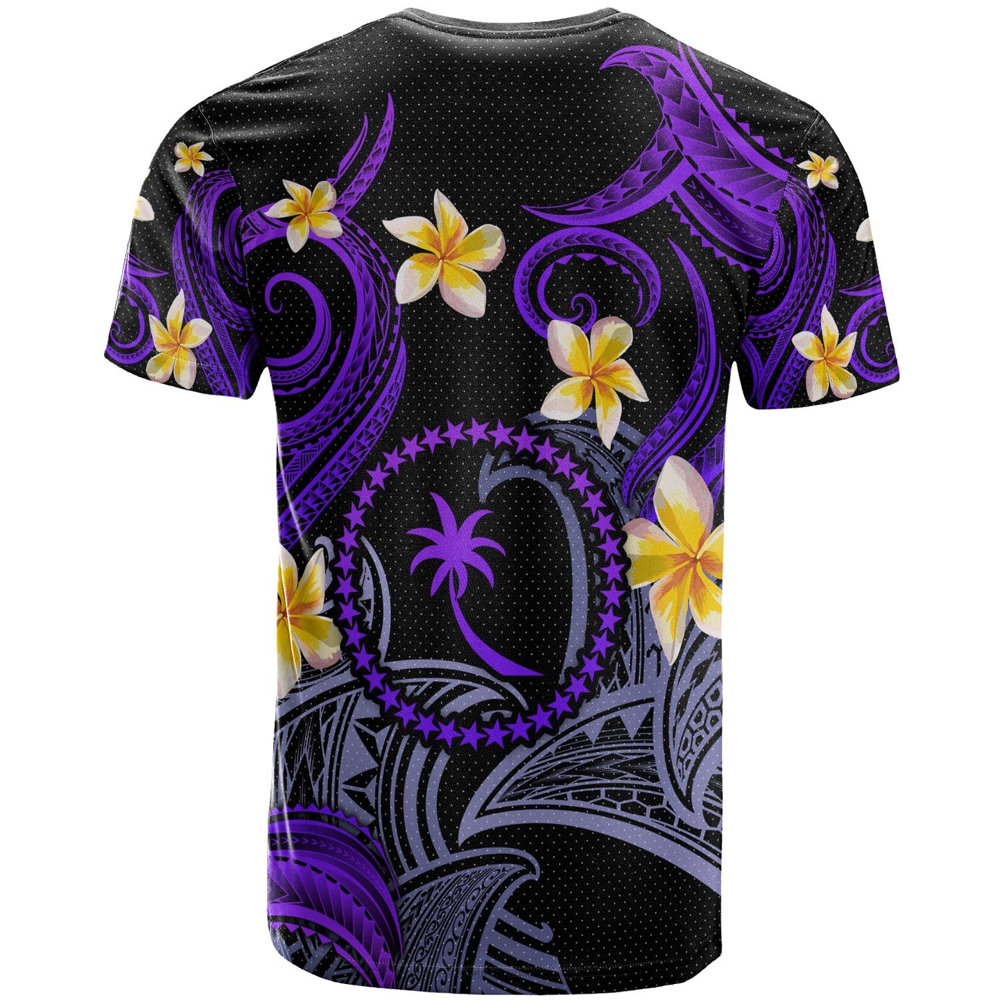 Chuuk T-shirt - Custom Personalised Polynesian Waves with Plumeria Flowers (Purple)