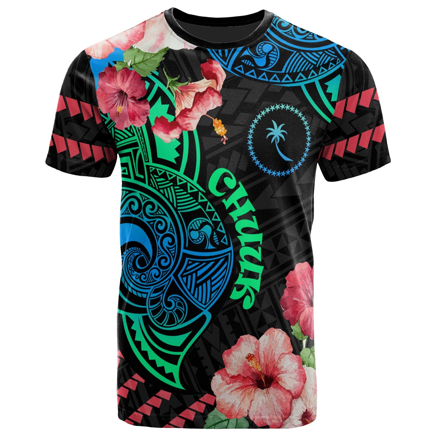 Chuuk T-Shirt - Polynesian Pride with Hibicus Flower Tribal Pattern