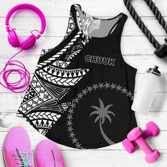 Chuuk Women Racerback Tank - Micronesian Pattern Flash Black