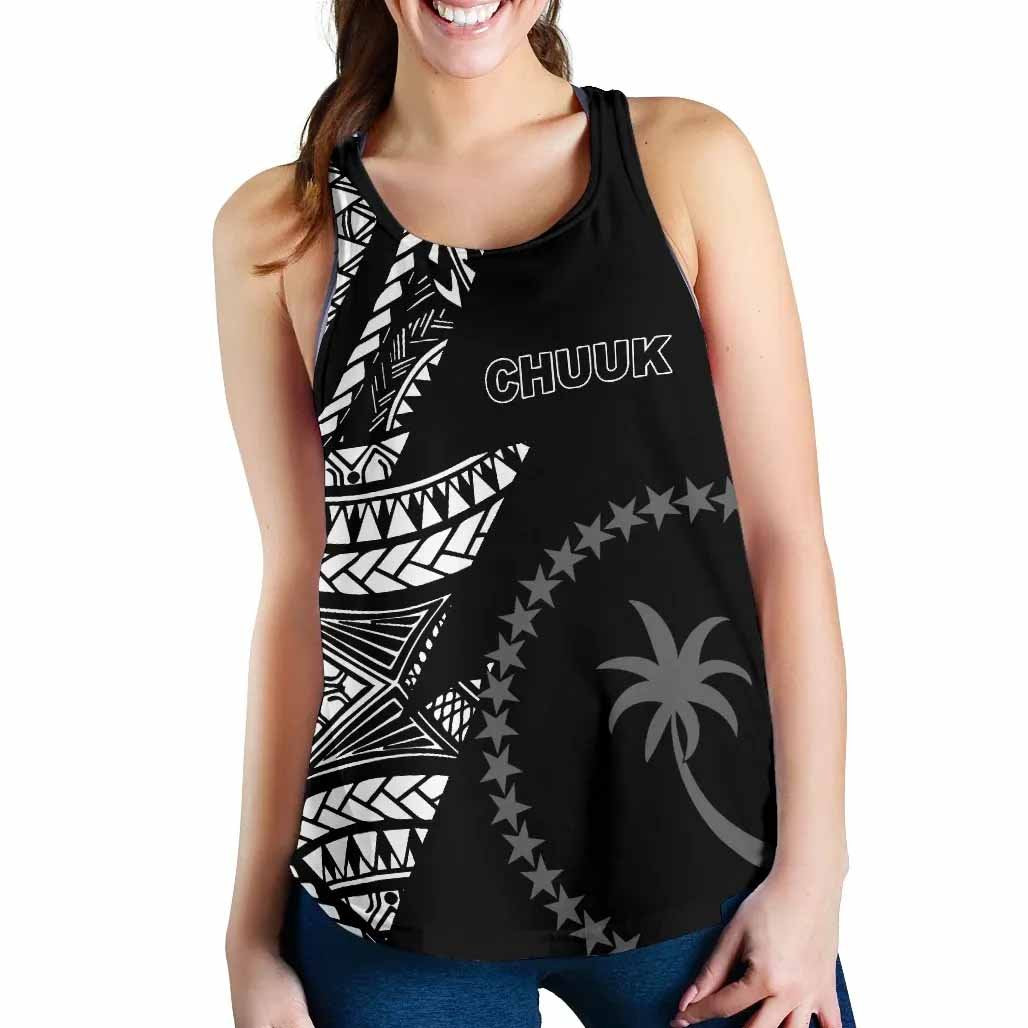 Chuuk Women Racerback Tank - Micronesian Pattern Flash Black