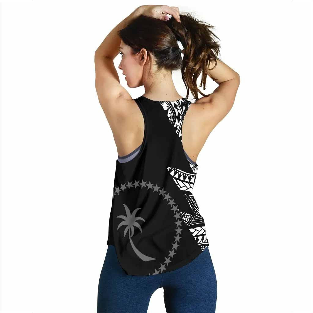 Chuuk Women Racerback Tank - Micronesian Pattern Flash Black