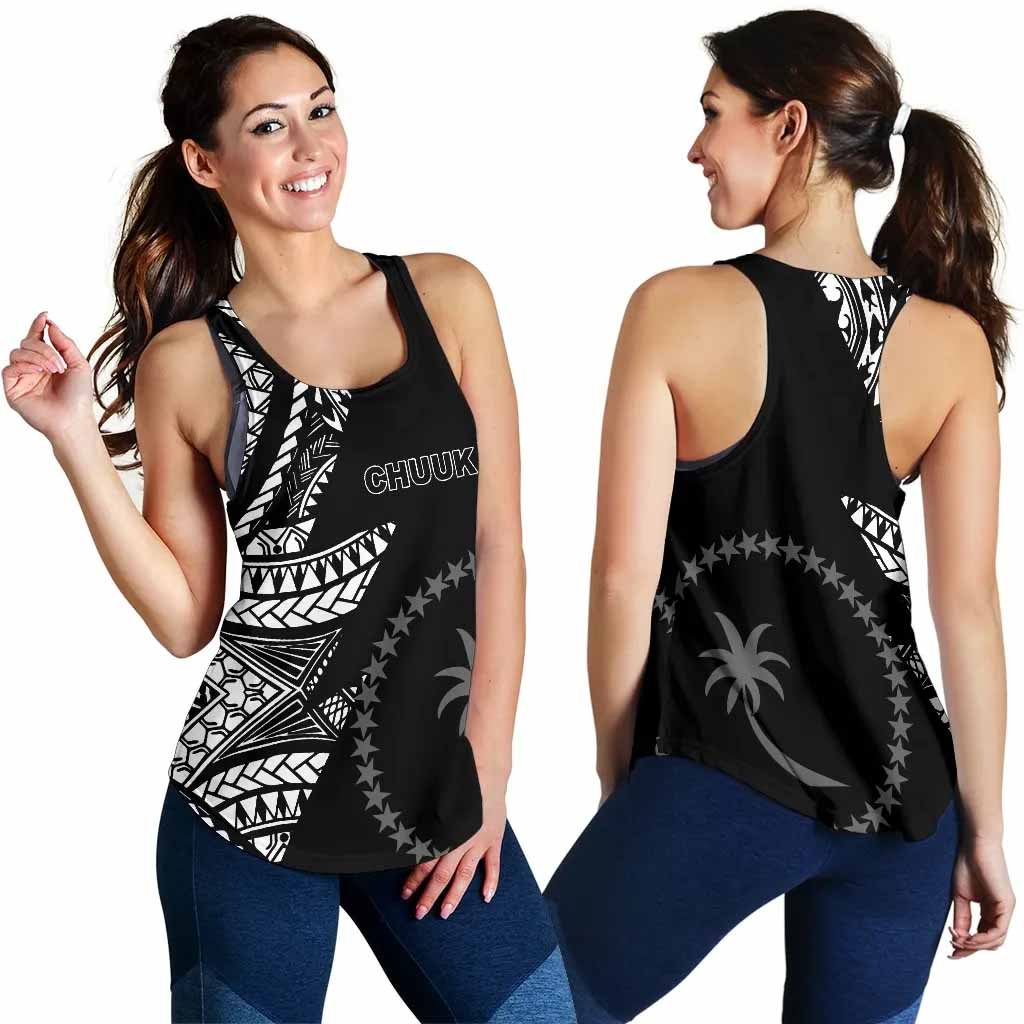 Chuuk Women Racerback Tank - Micronesian Pattern Flash Black