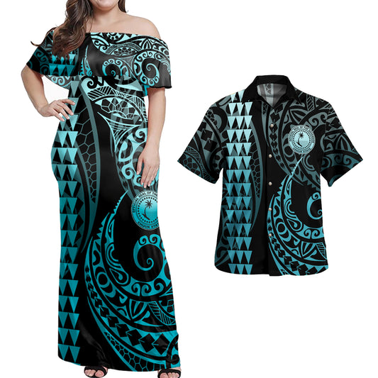 Chuuk State Combo Dress And Shirt Coat Of Arms Kakau Style Turquoise