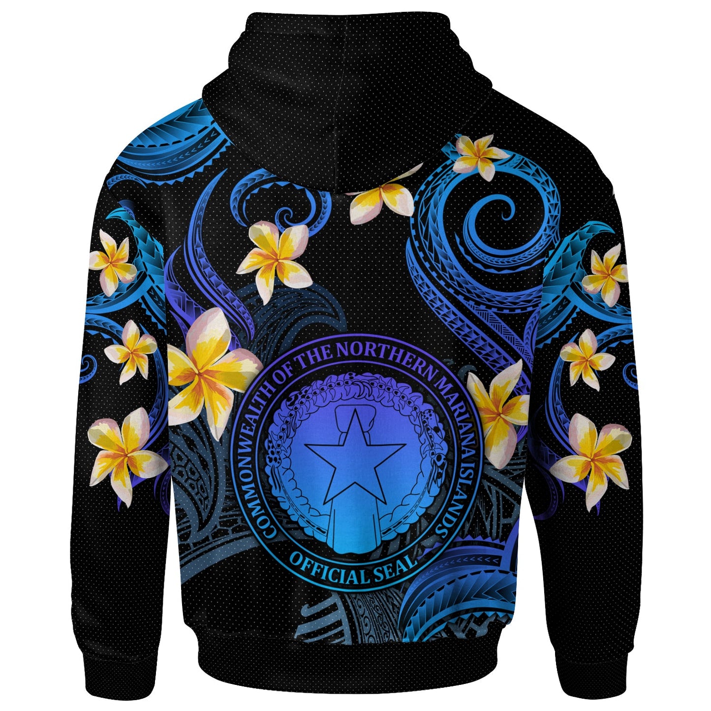 CMNI Hoodie - Custom Personalised Polynesian Waves with Plumeria Flowers (Blue)