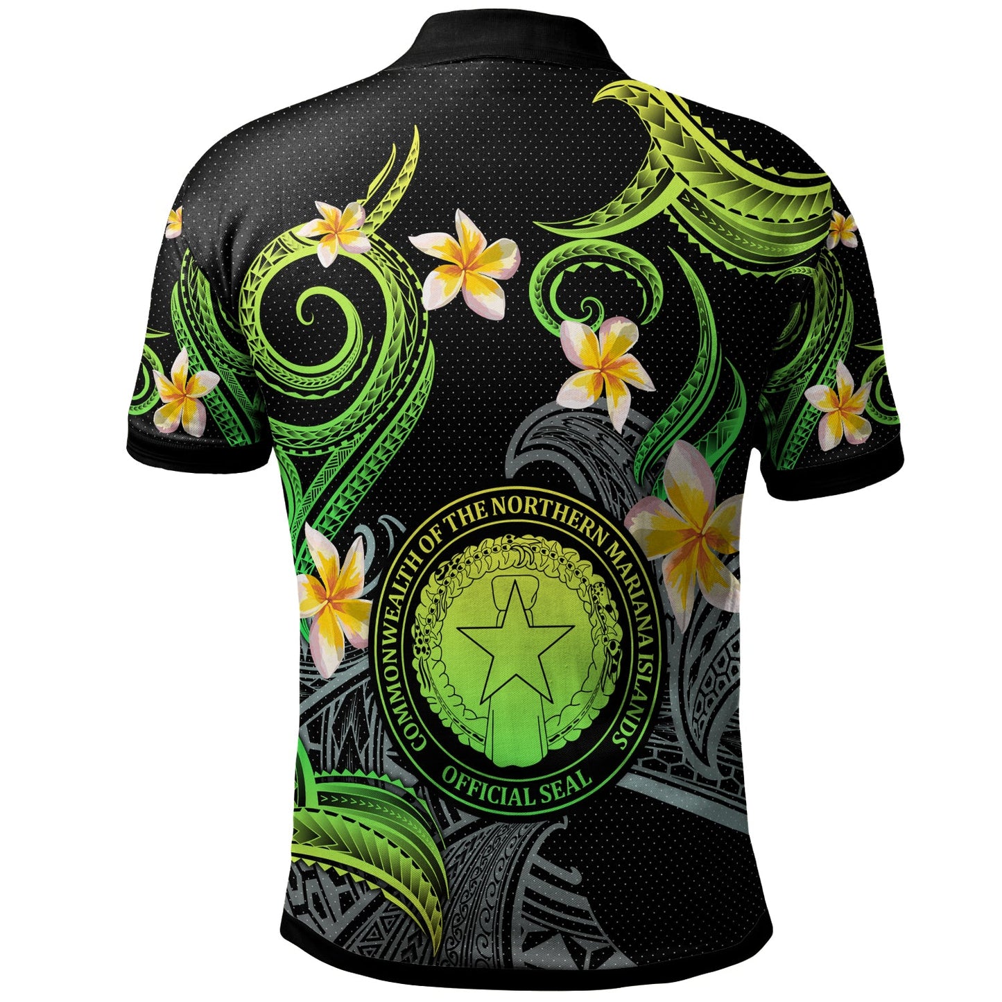 CMNI Polo Shirt - Custom Personalised Polynesian Waves with Plumeria Flowers (Green)