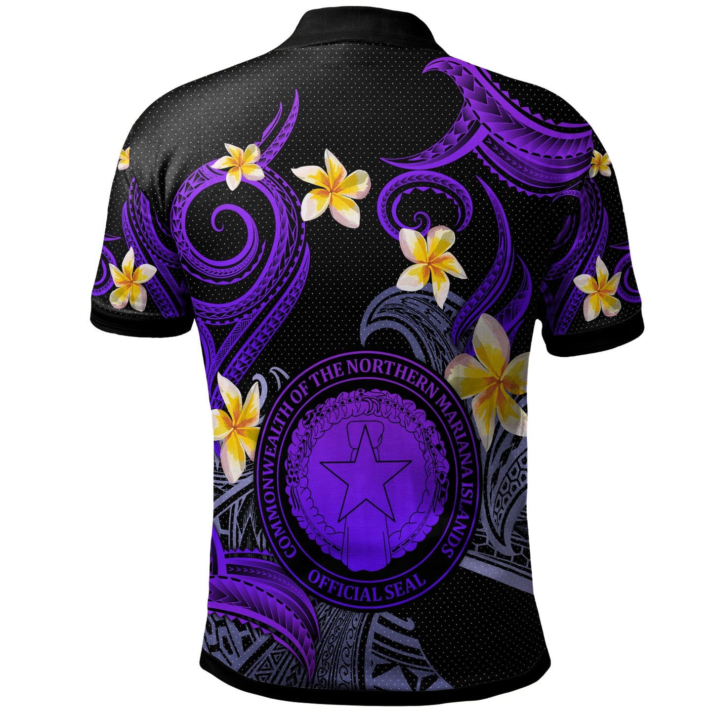 CMNI Polo Shirt - Custom Personalised Polynesian Waves with Plumeria Flowers (Purple)