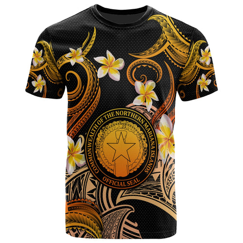 CMNI T-shirt - Custom Personalised Polynesian Waves with Plumeria Flowers (Orange)