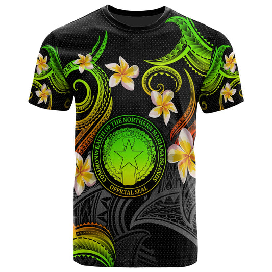 CMNI T-shirt - Custom Personalised Polynesian Waves with Plumeria Flowers (Reggae)