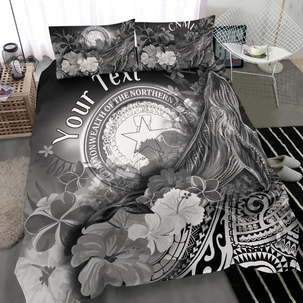 CNMI Custom Personalised Bedding Set - Humpback Whale With Tropical Flowers (White)