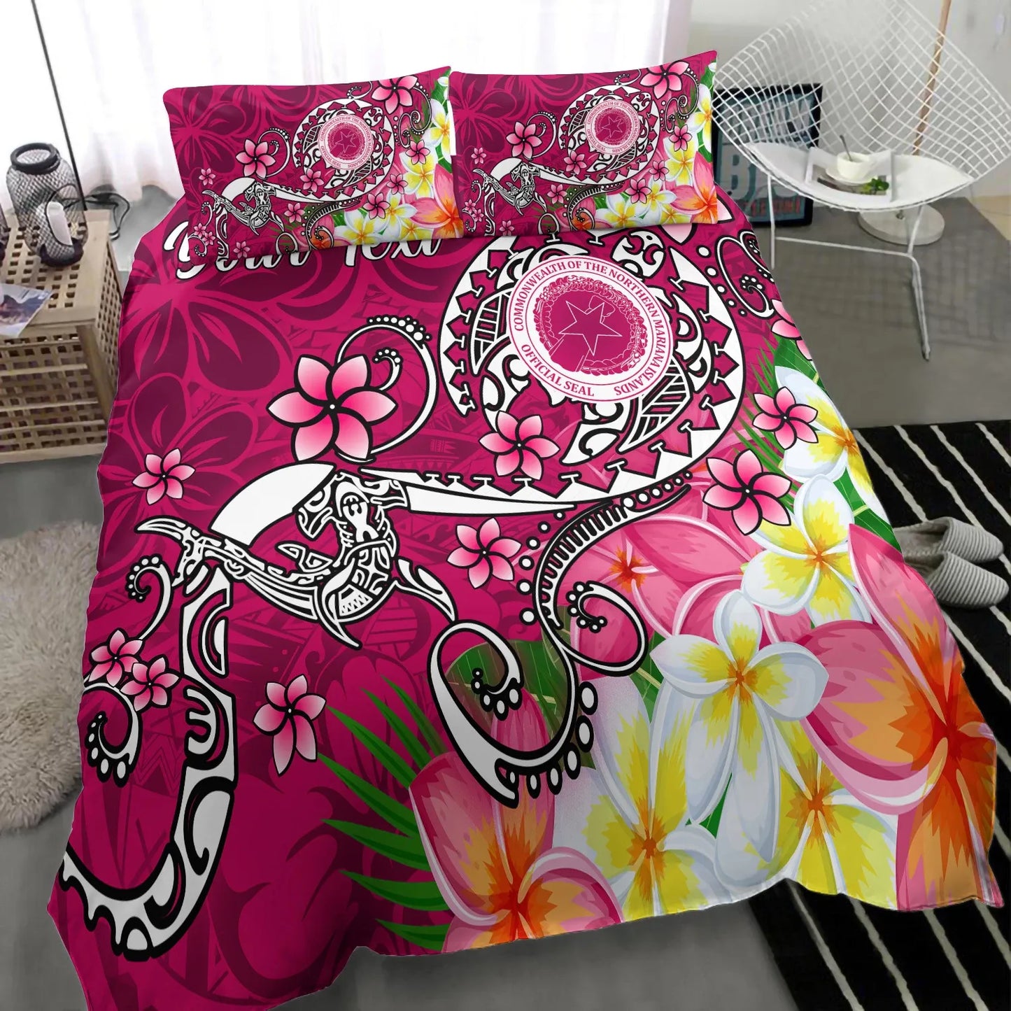 CNMI (Custom Personalised) Bedding Set - Turtle Plumeria (Pink)