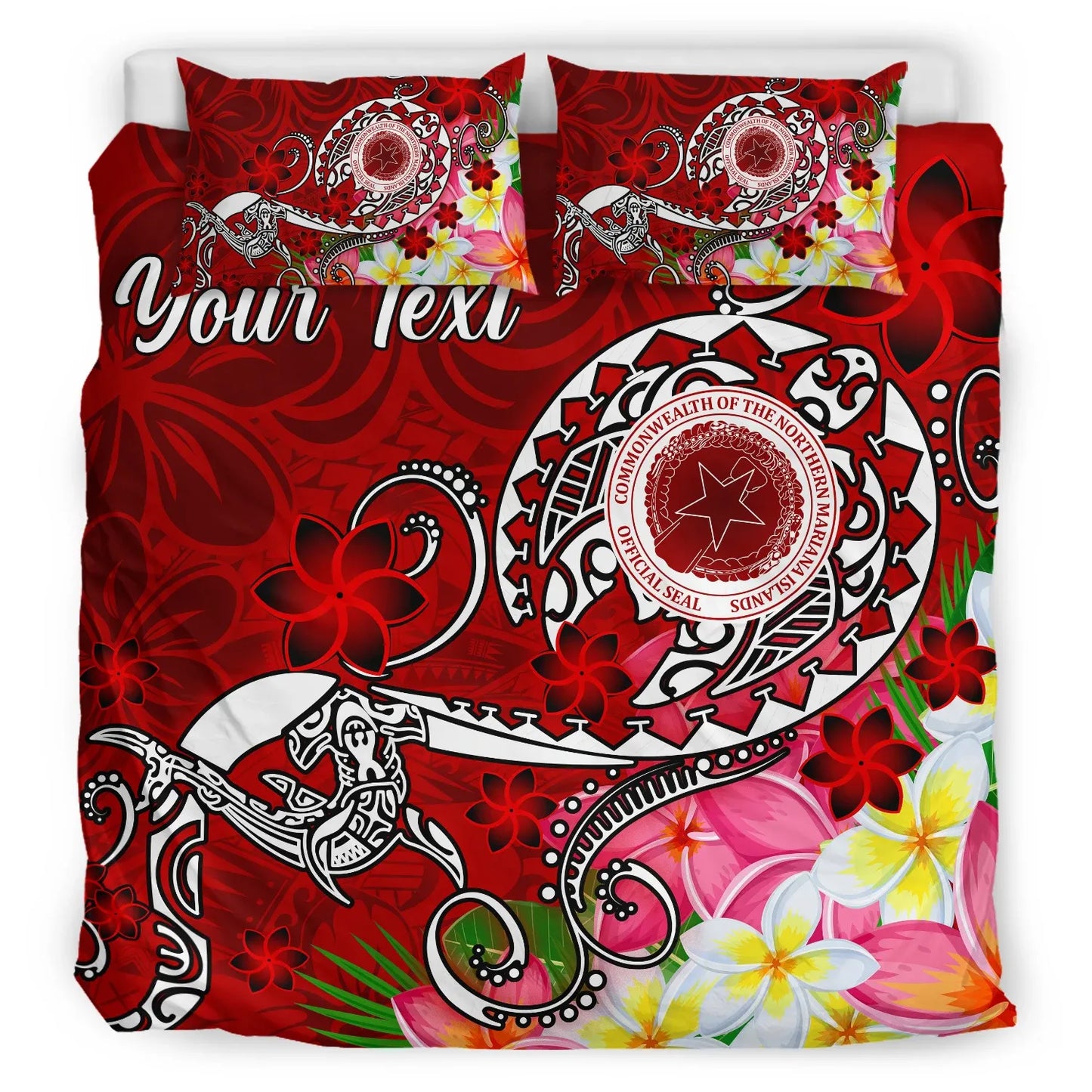 CNMI (Custom Personalised) Bedding Set - Turtle Plumeria (Red)