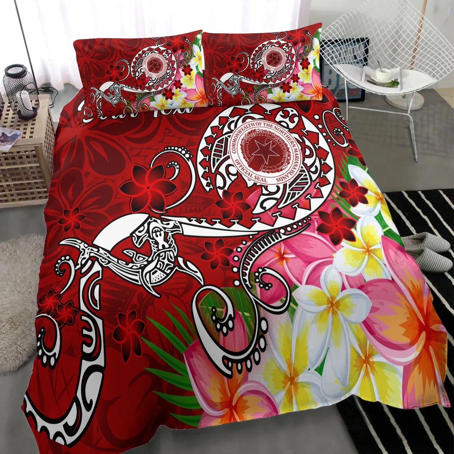 CNMI (Custom Personalised) Bedding Set - Turtle Plumeria (Red)
