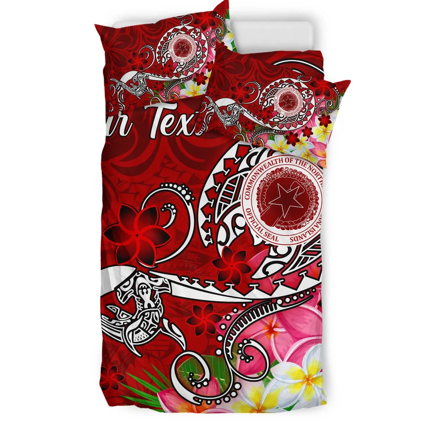 CNMI (Custom Personalised) Bedding Set - Turtle Plumeria (Red)