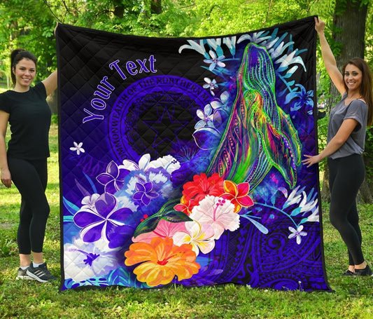 CNMI Custom Personalised Premium Quilt - Humpback Whale with Tropical Flowers (Blue)