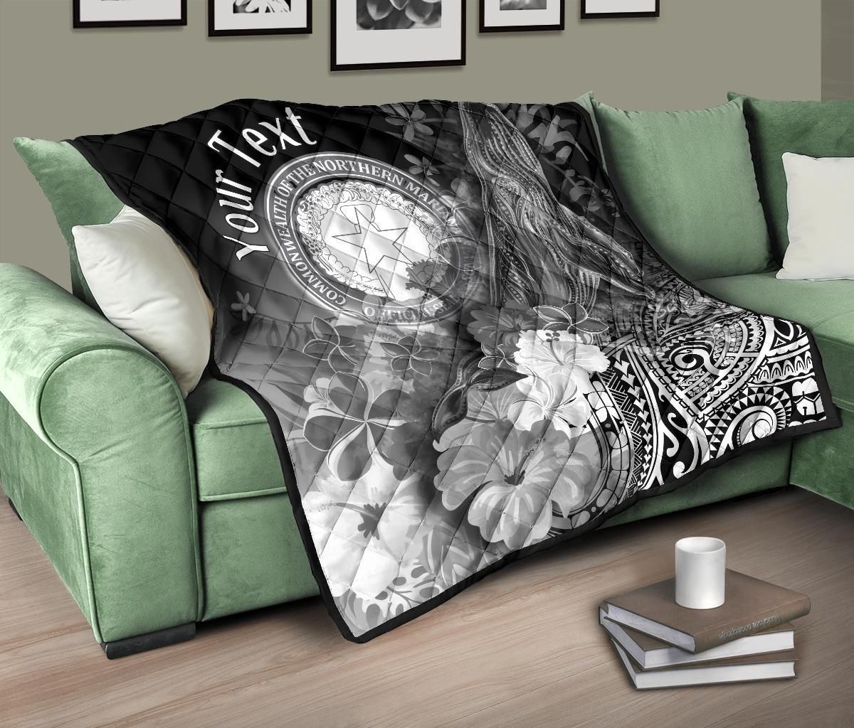 CNMI Custom Personalised  Premium Quilt - Humpback Whale with Tropical Flowers (White)